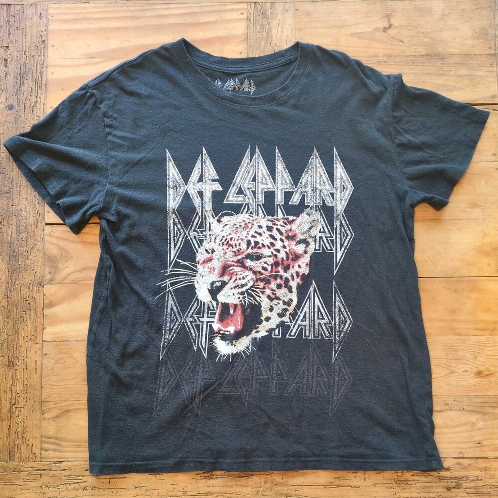 Def Leppard T‑Shirt Men’s XL Black Leopard Logo Rock Band Tee Short Sleeve